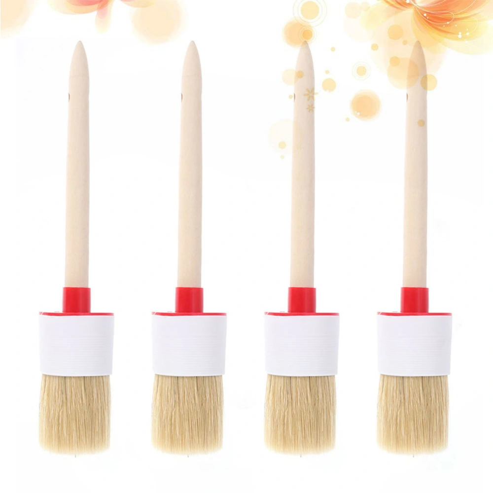 4 Pcs Bristle Brush Wooden Handle Oil Painting Brush Round Bristle Chalk Round Bristle Brush for BBQ (20mm)