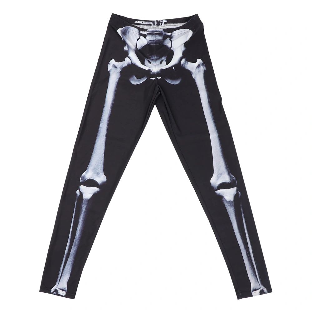 Halloween Skeleton Printing Leggings High Waist Elastic Tight Pant Skinny Trousers for Women Size L