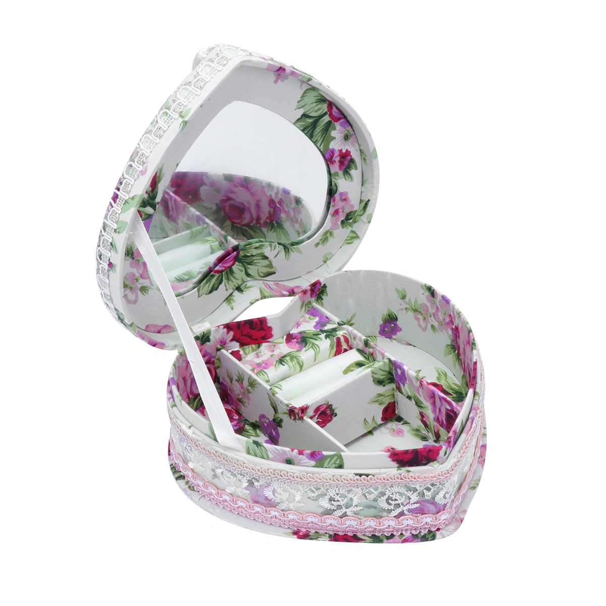 Creative Jewelry Case Storage Box Heart Shape Design Ring Earrings Earstud Jewelry Box (Jasper Vines)