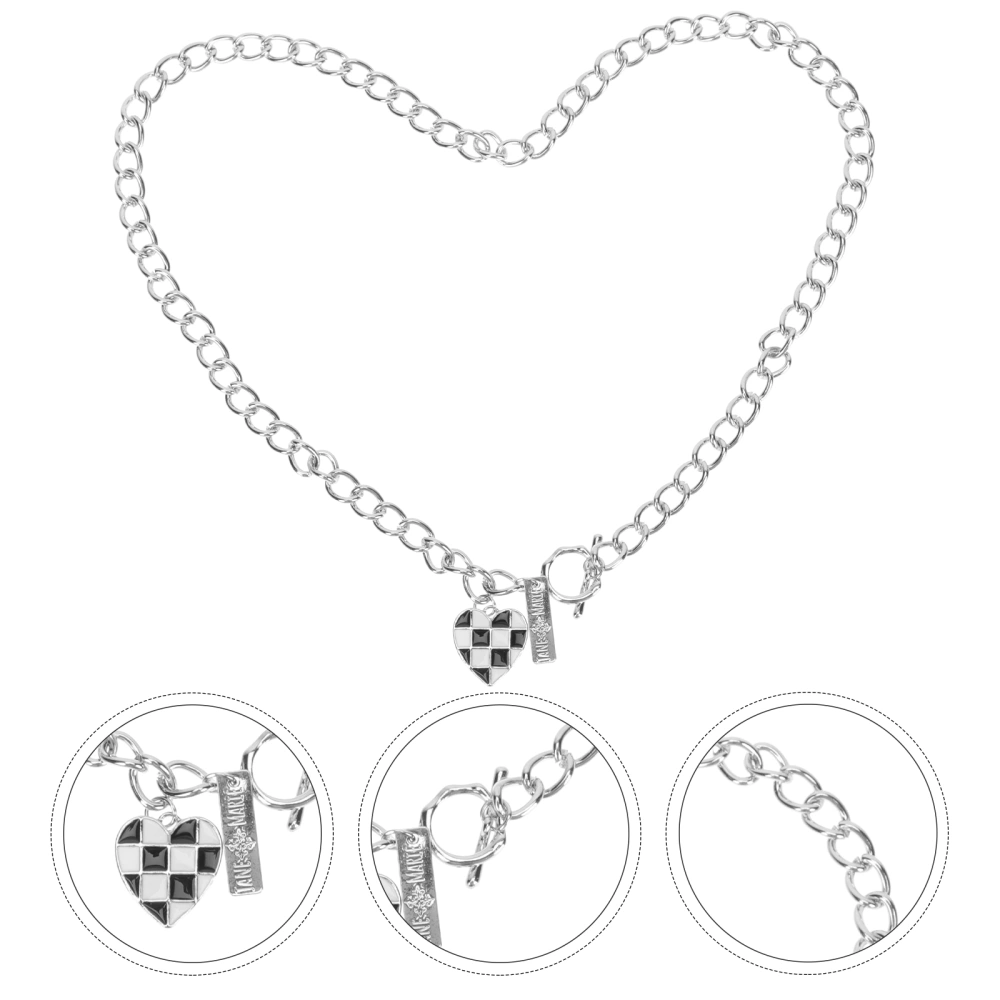 1PC Checkerboard Pattern Loving Heart Necklace Valentine's Day Necklace Decor