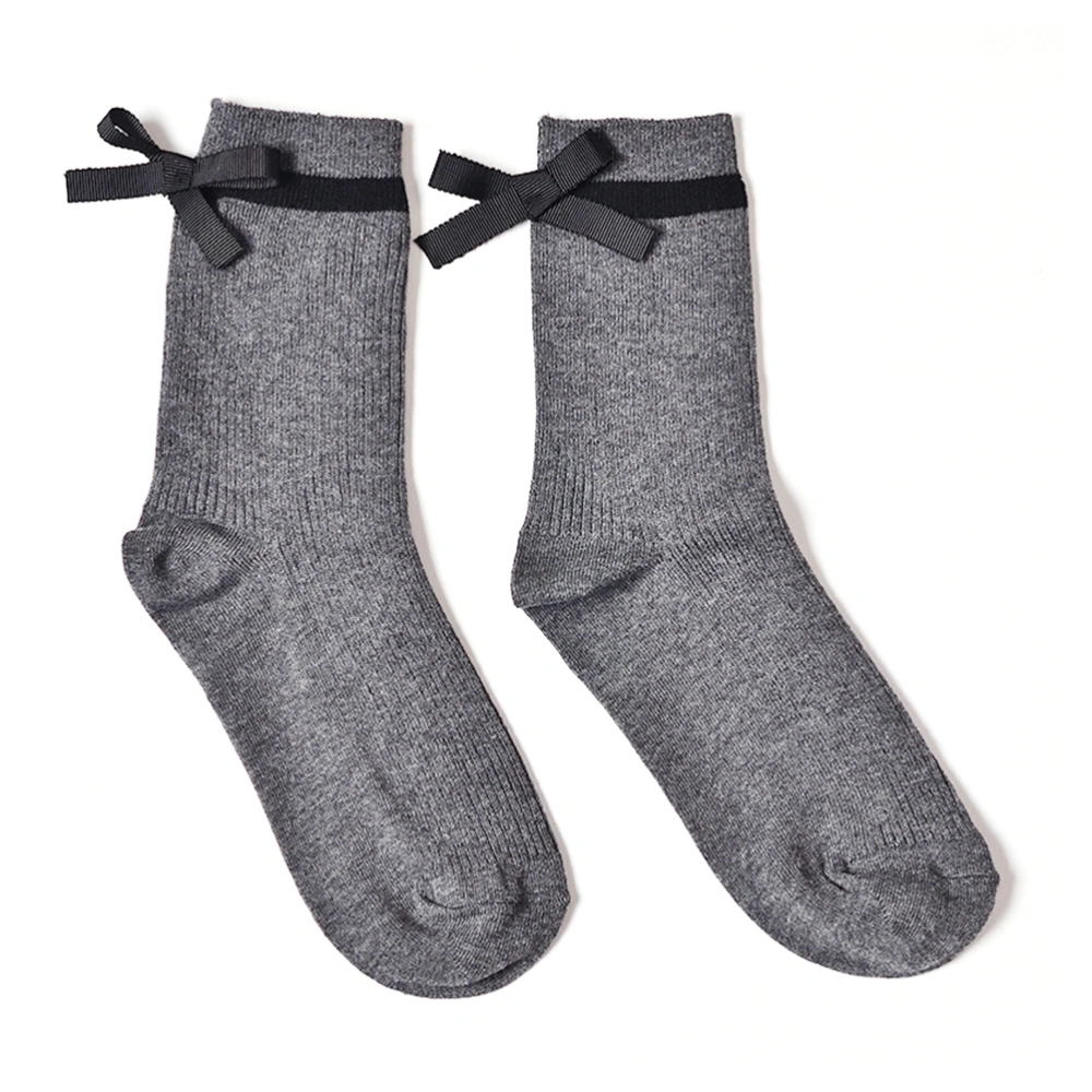 Preppy Style Cotton Lined Bowknot Girl's Socks Length Cotton socks(Dark Grey)