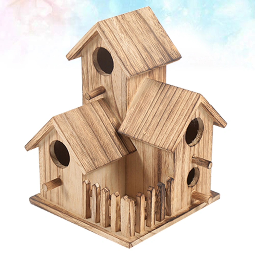 Multi-room Wood Bird Nest Classic Wide Entrance House Birds Bed Creative Birds House for Outdoor Garden Birds Supplies (Light Brown)