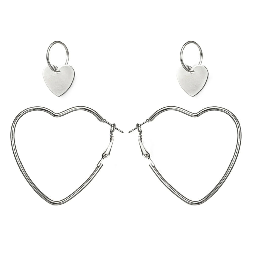 2 Pair/Set Ladies Fashion Personality Punk Heart Silver Earrings Bohemia Vintage Jewelry Accessories for Women