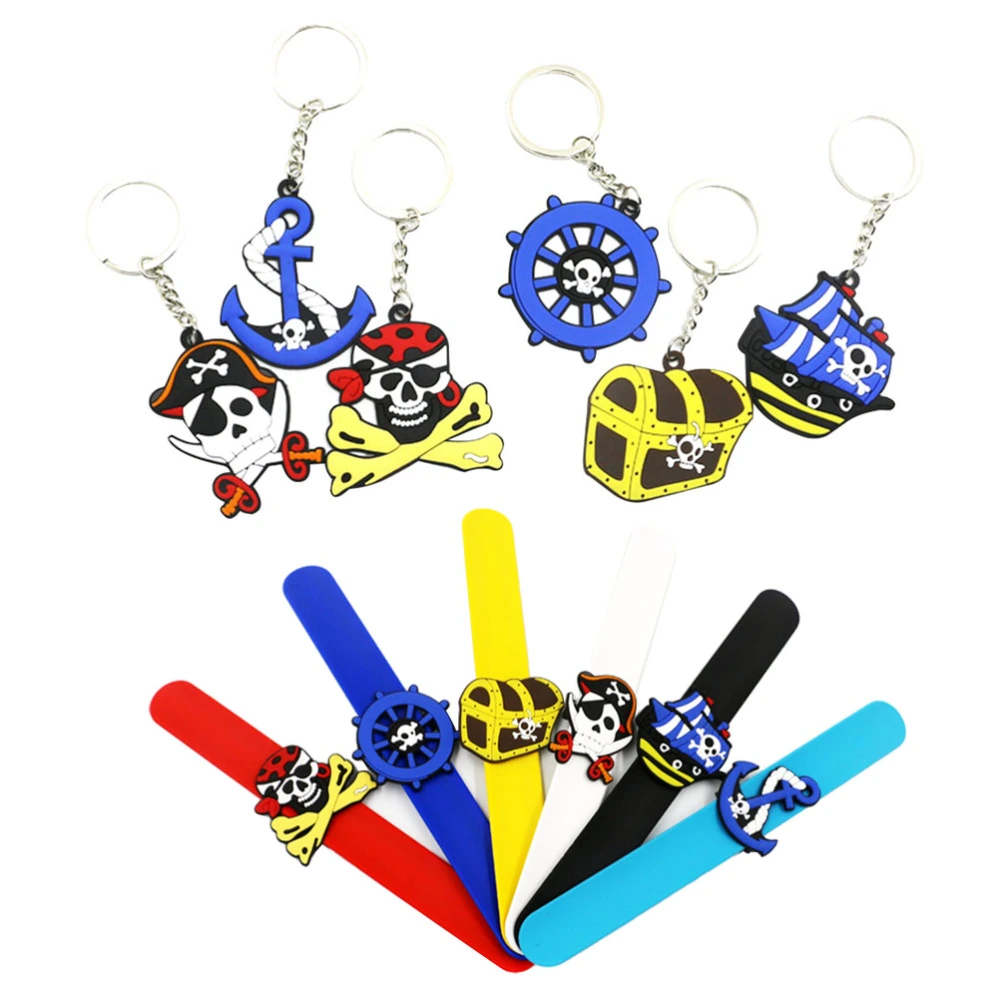 12PCS Per Set PVC Gel Halloween Pirate Theme Keychain Purse Bag Pendant Decoration Hanging Keychain Accessory