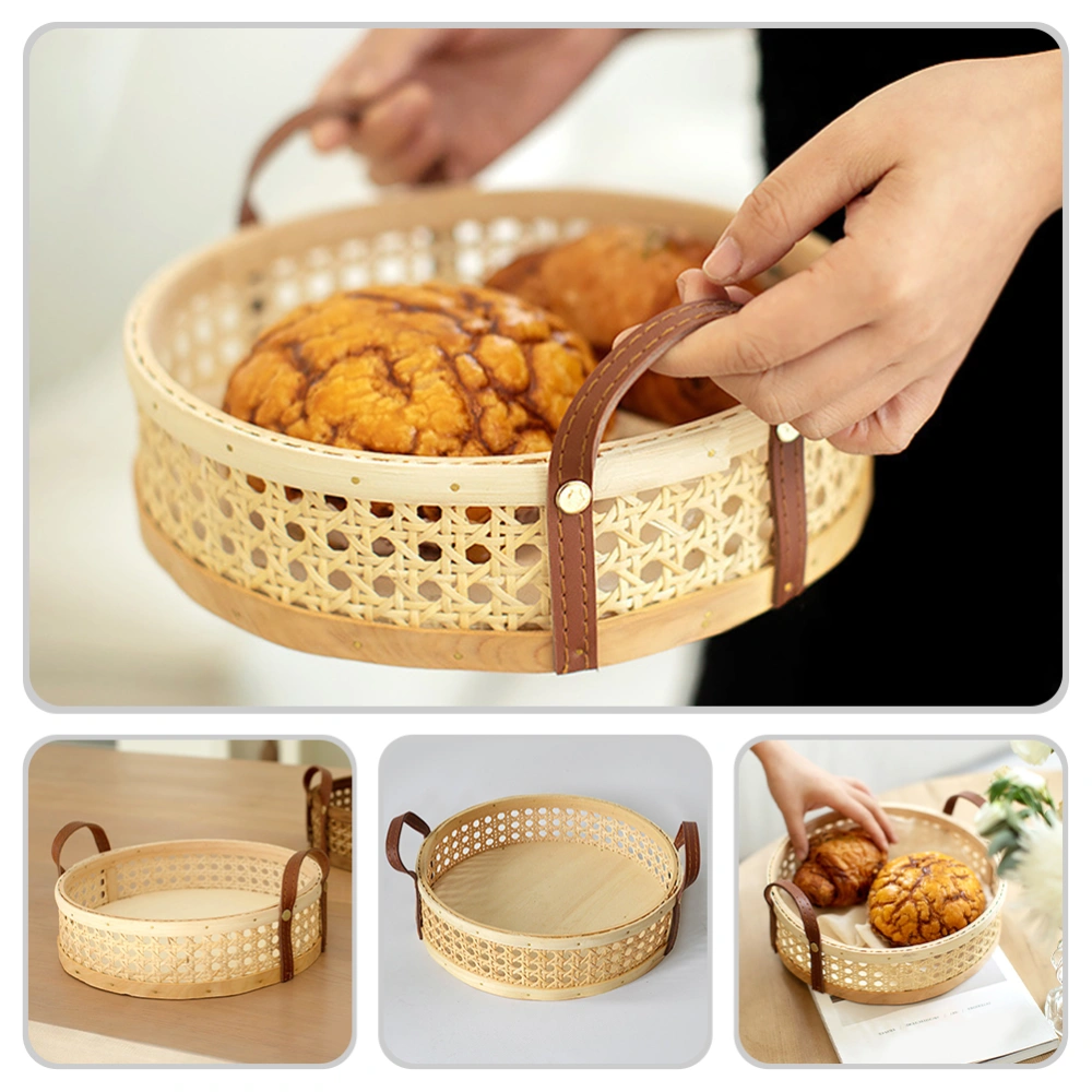 Bamboo Basket Handmade Round Woven Basket Food Bread Serving Basket with Handles