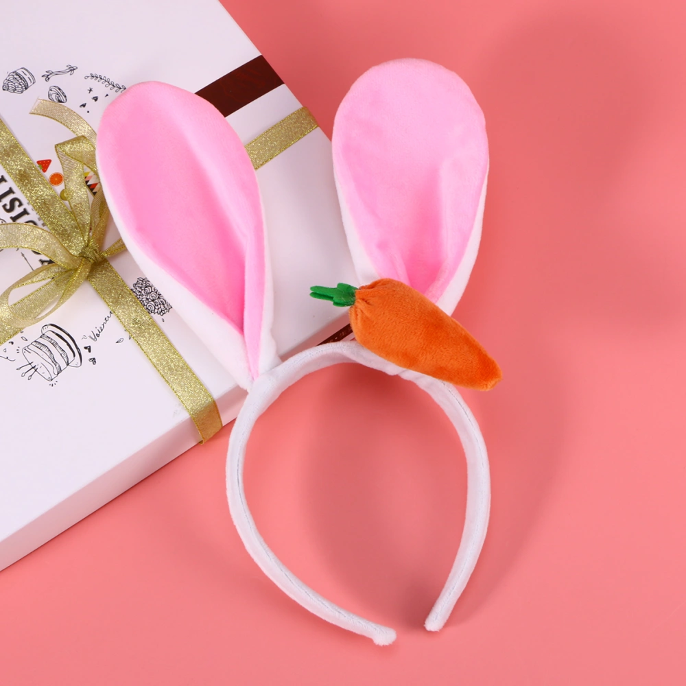 Bunny Ear Headband Rabbit Ear Carrot Hair Headpiece for Birthday Christmas Easter Costume Party (White and Pink)