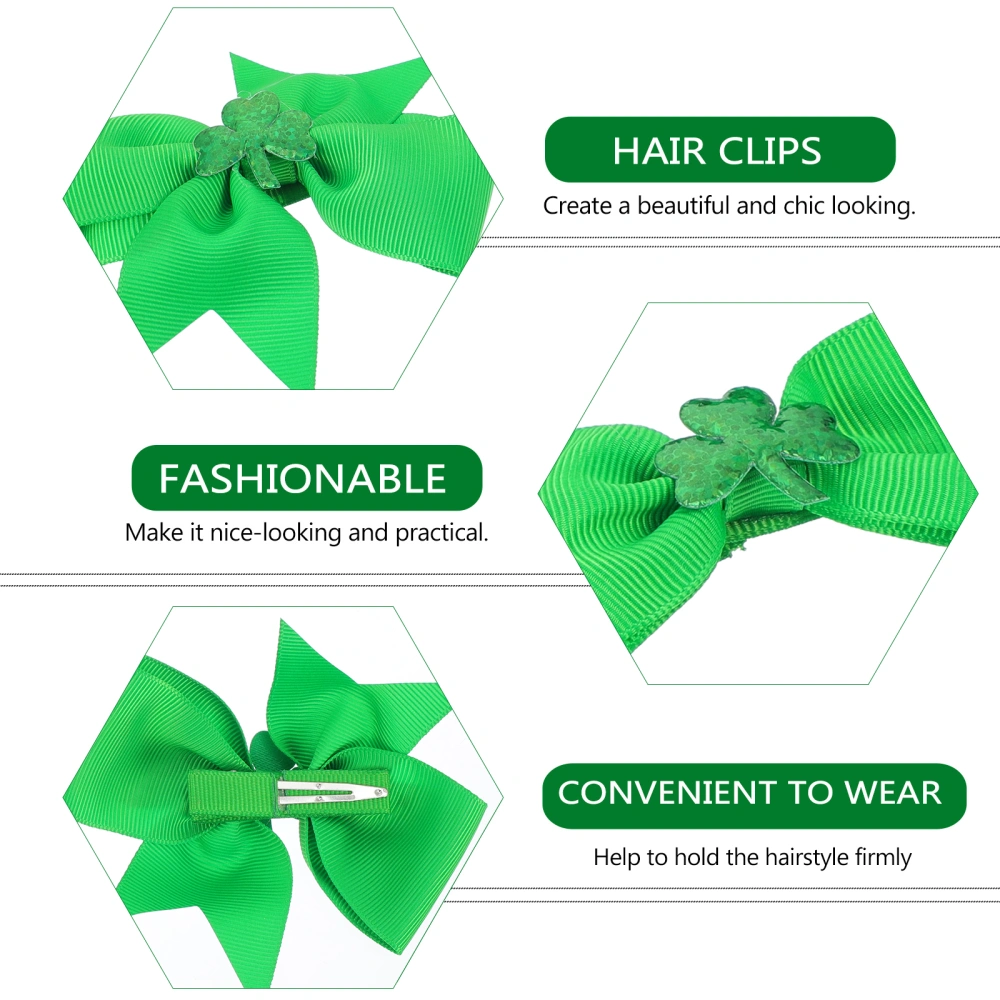 1 Pair St. Patrick's Day Hair Clip Hair Bows Clip Green Shamrock Hair Clamp