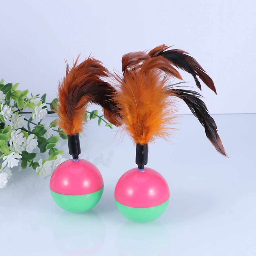 2 Pcs Pet Cat Toys Pet Cat Kitten Training Funny Tumbler Feather Play Toy Ball Interactive Cat Playing Toy Scratching Activity Toy