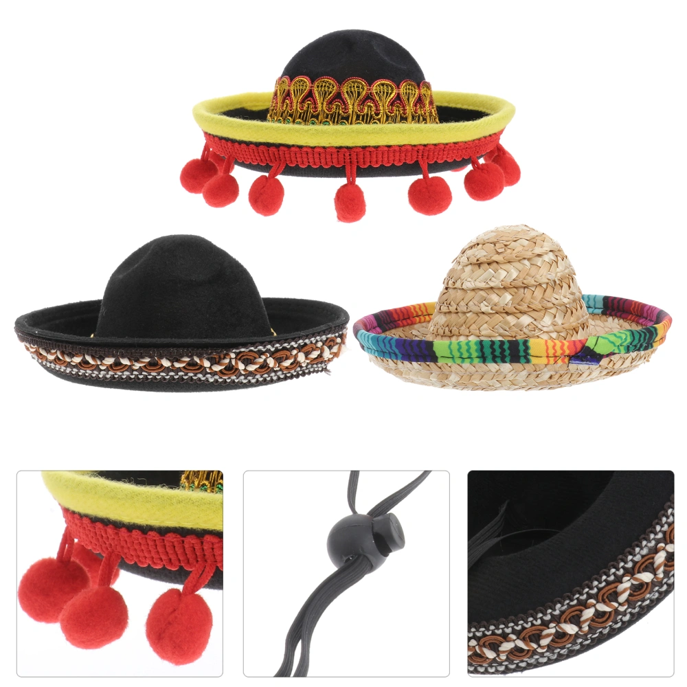 3Pcs Halloween Pet Decorative Hat Mexico Style Hat Pet Halloween Costumes