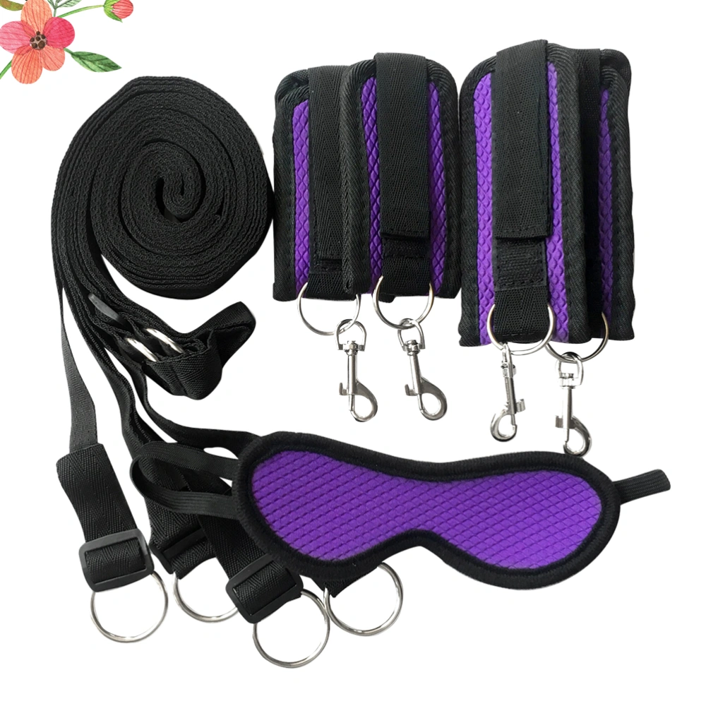 Bedroom Couples Sexy Bondage Strap Adult Bed Binding Ties Flirting Bongdage Adjustable Strap with Eye Mask (Purple)