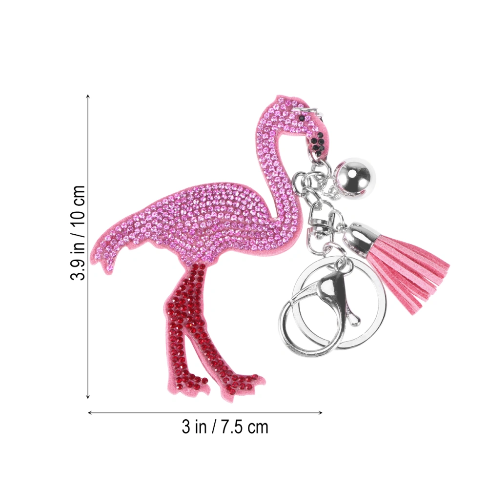 DIY Flamingo Beads Painting Cartoon Keychains Tassel Bag Pendant Handbag Accessory Women Girl Bag Key Chain(Pink, Random Leg and Key Chain Color)