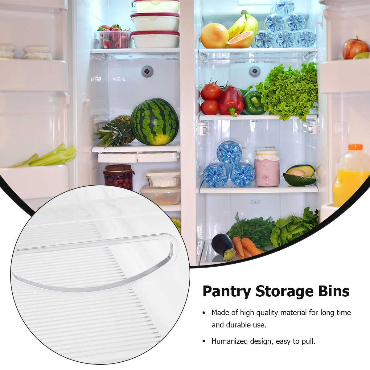 Refrigerator Food Storage Bins with Handles for Kitchen Pantry