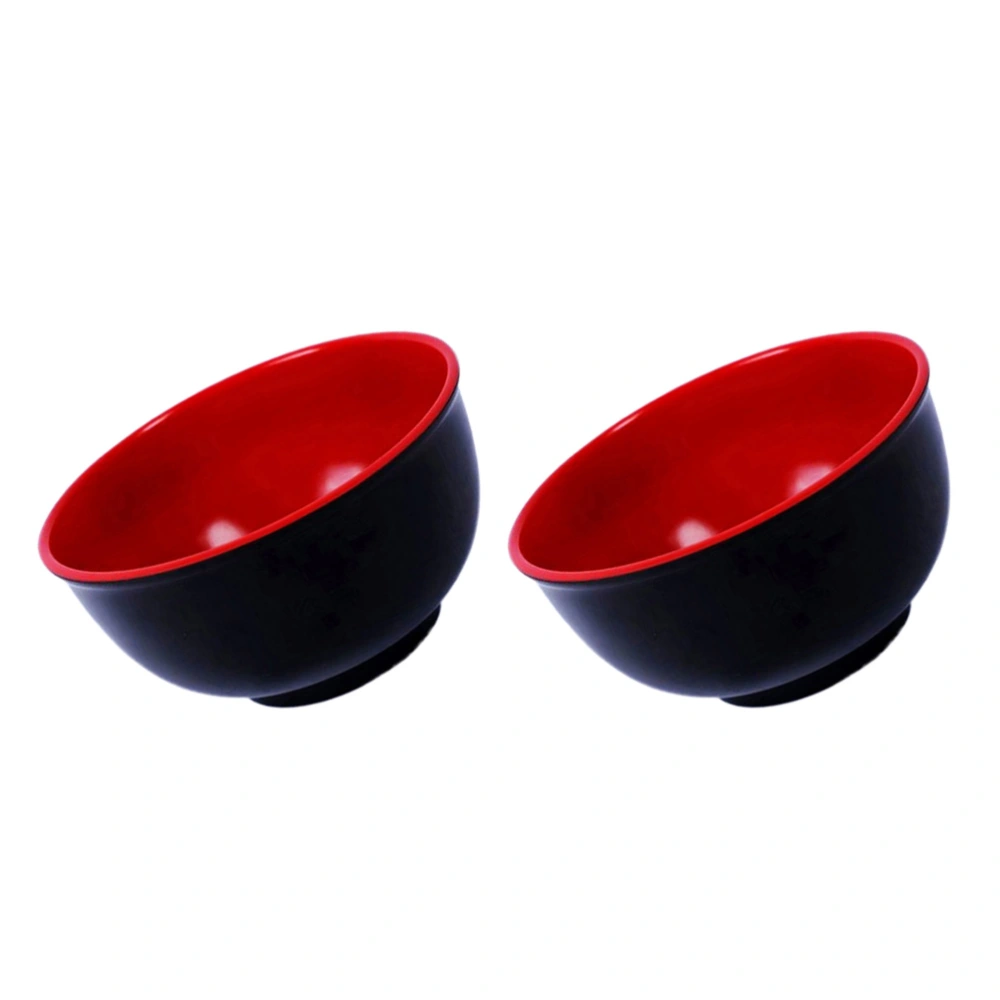 2pcs Melamine Black and Red Bowl Imitation Porcelain Rice Soup Bowls Tableware for Restaurant Home (4.5inch)