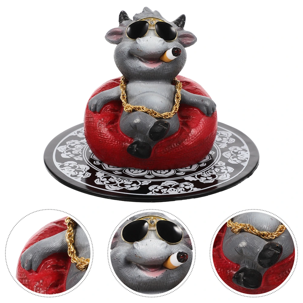 1pc Lovely Desktop Cow Ornament Resin Adorable Cow Adornment Car Interior Decor