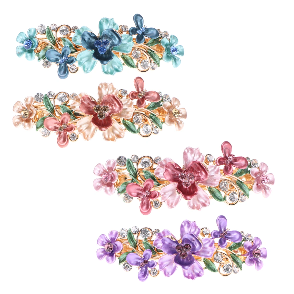 4pcs Rhinestone Plum Blossom Barrettes Flower Hair Clips Hair Jewelry for Women Girls (Blue, Pink, Purple, Coffee)