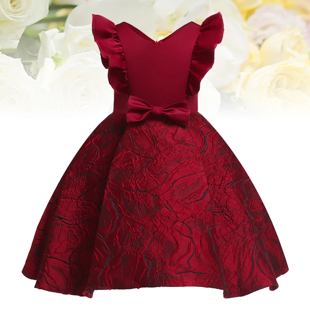 1pc Children's Skirt Elegant Sleeveless Party Dress Bowknot Decor Dress - Claret (Size 130#, Suggest Height 120cm)