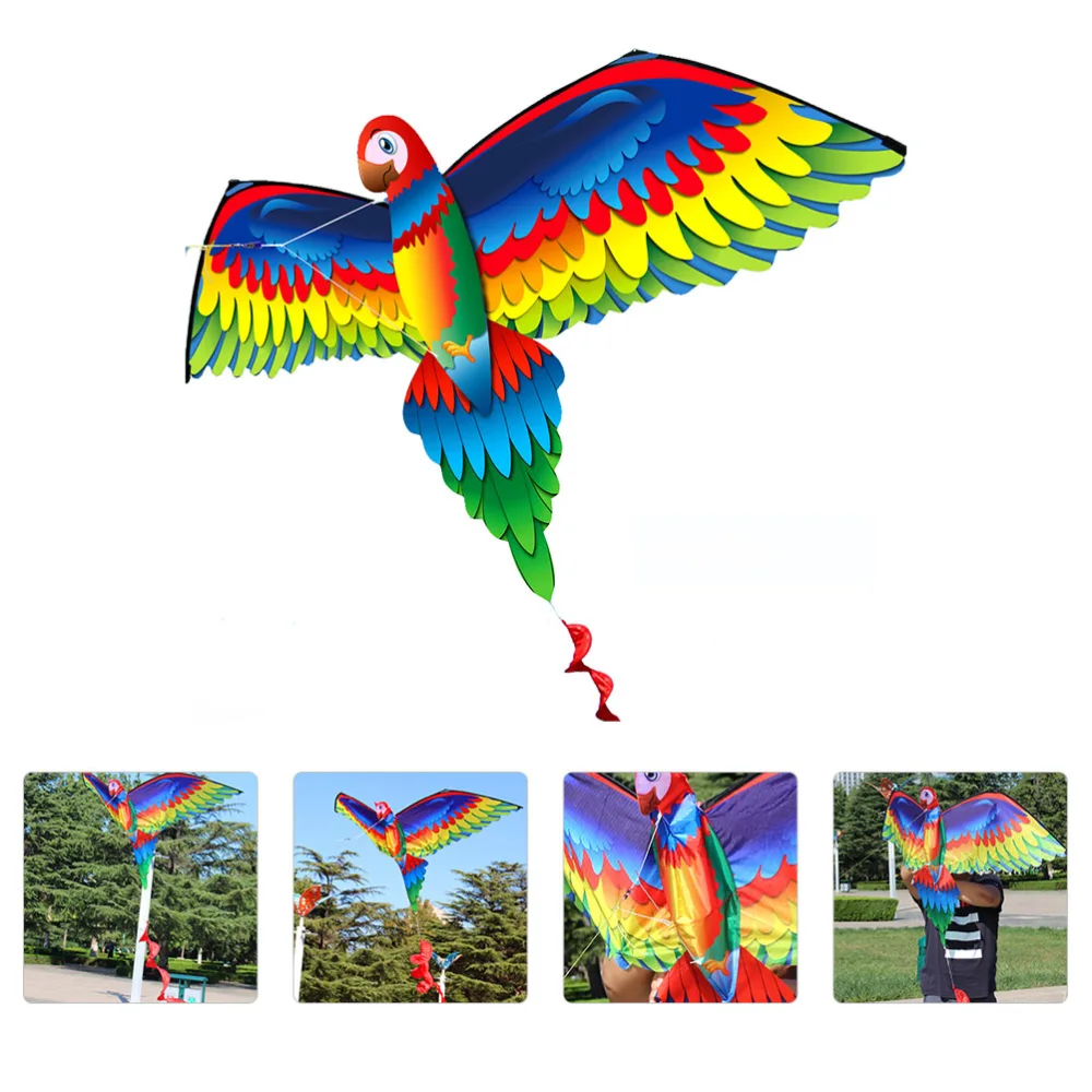 1Set Animal Parrot Kite Long Tail Kite Children Outdoor Kite with Rope