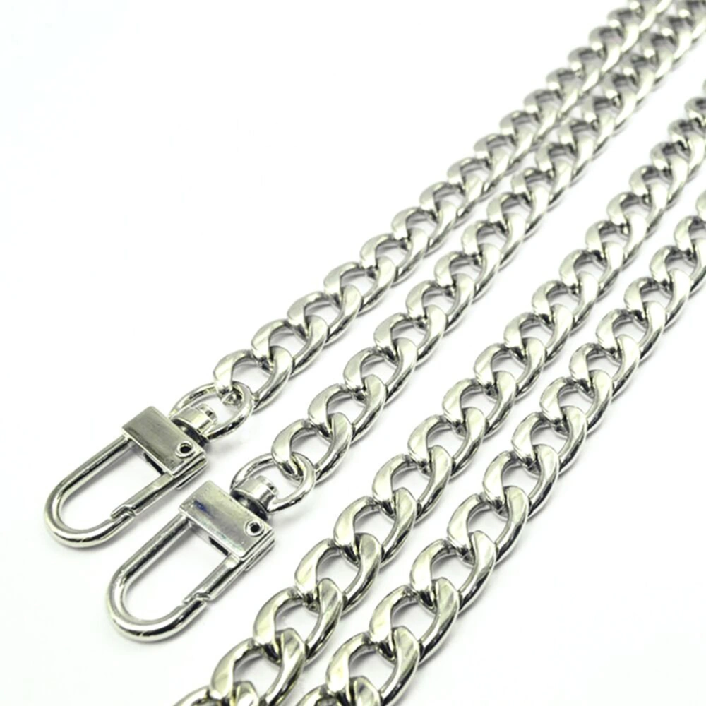 Bag Iron Flat Chain Handbag Chains Metal Purse Straps Shoulder Cross Body Replacement Straps with Buckles (Silver)