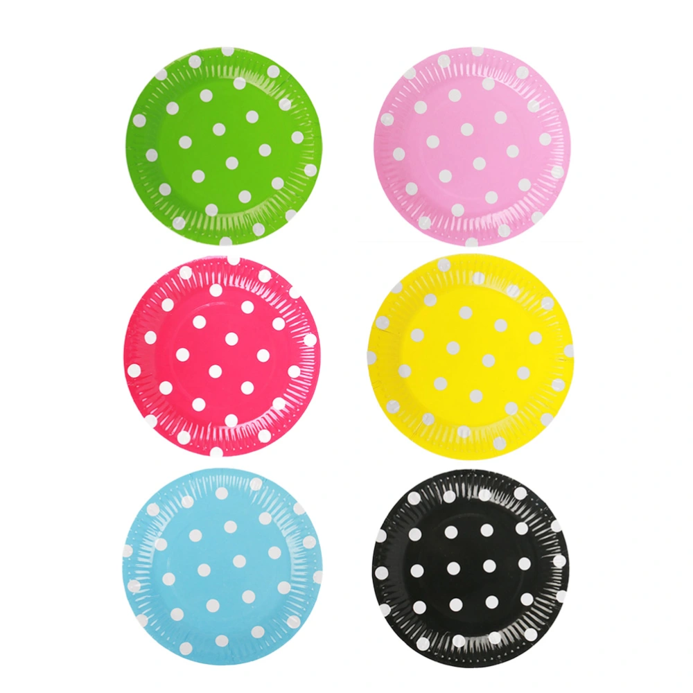 60pcs 7-inch Colored Dot Paper Tray Birthday Party Disposable Plates Christmas Kids Craft Supplies Accessories (Red + Yellow + Fruit Green + Pink + Light Blue + Black)