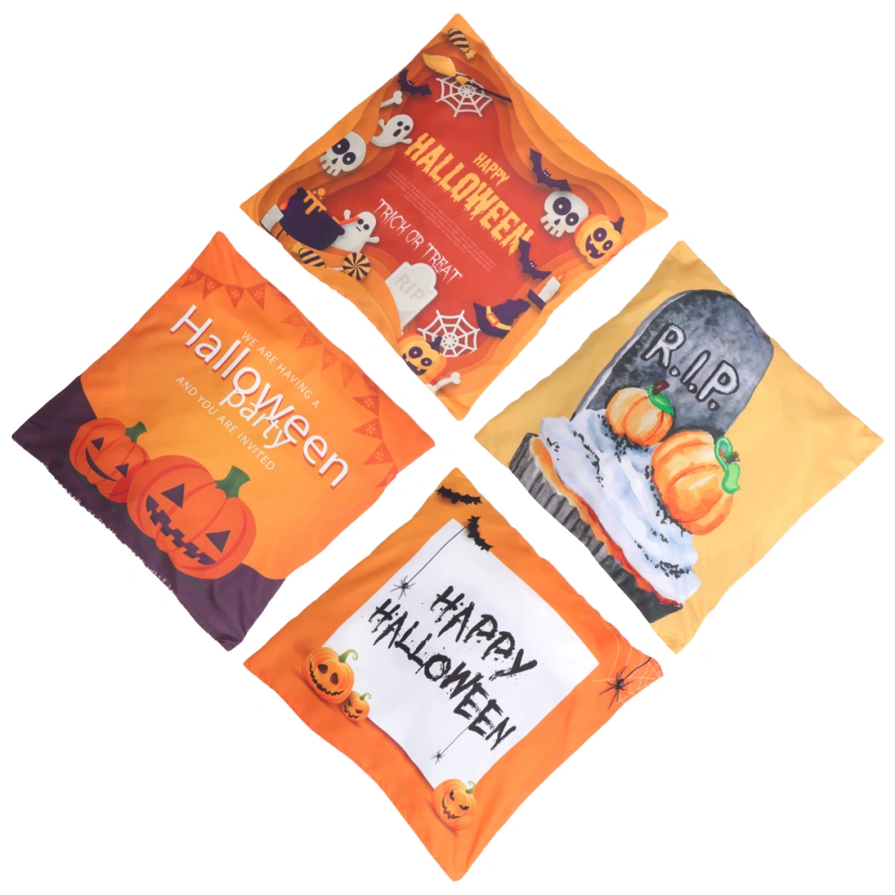 4Pcs Halloween Digital Printed Pillow Cushion Covers Unique Pillow Cases