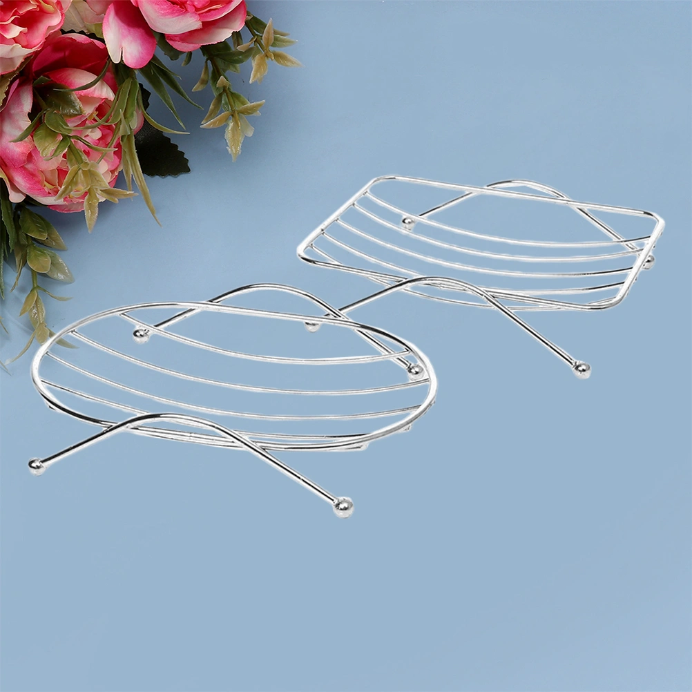 2pcs Stainless Steel Soap Shelf Drain Soap Storage Box for Toilet Bathroom Home Oval Square Each Pattern Has 1pcs