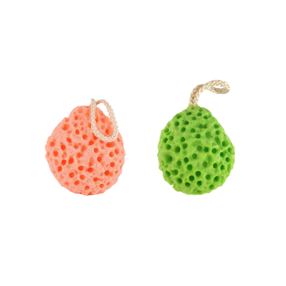 2pcs Kids Bath Ball Adorable Sponge Shower Ball Children Body Scrubber Bathing Tool (Green, Orange)