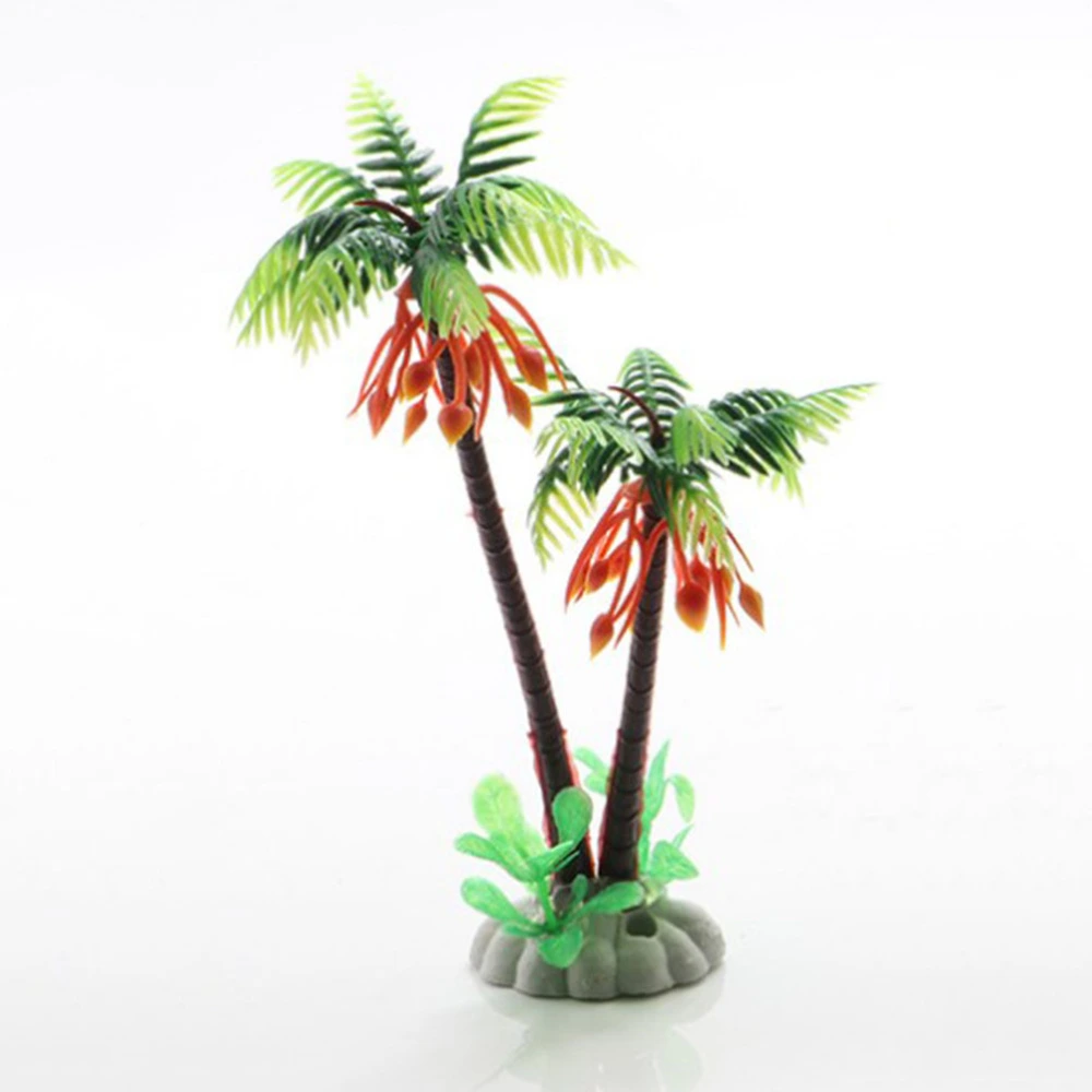 6PCS Simulation Mini Coconut Palm Aquarium Decorations Ornament Fish Tank Artificial Plastic Small Green Water Plants