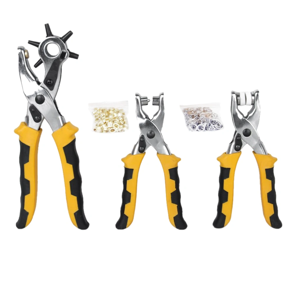 3pcs Eyelet Crimping Pliers Punch Tools Kit with 200pcs Eyelet Buttons for Crafts Leather Belt Bracelet