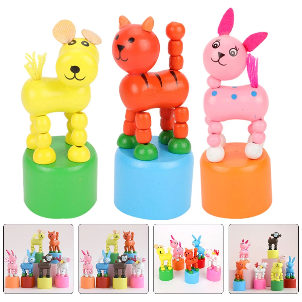 3Pcs Wood Playthings Animal Figurine Toys Dancing Animal Finger Puppet Mixed Style