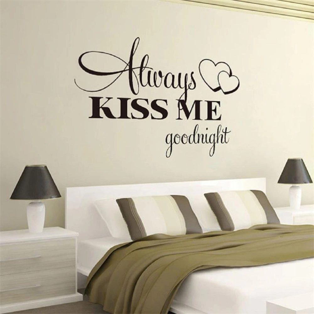 Always Kiss Me Goodnight Wall Sticker Vinyl Letter Words Wall Decal Removable DIY Quote Wall Art Decor for Bedroom Living Room Home - 57x32cm