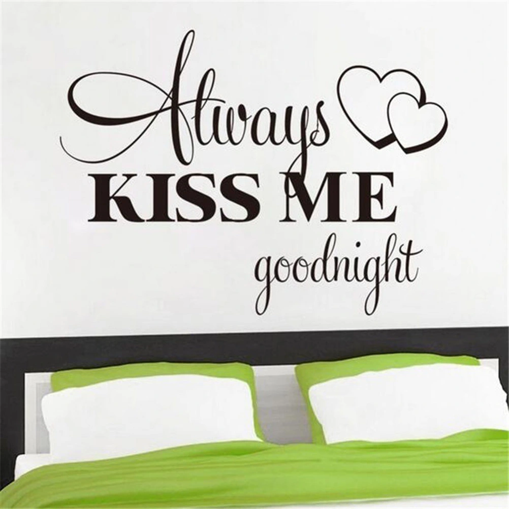 Always Kiss Me Goodnight Wall Sticker Vinyl Letter Words Wall Decal Removable DIY Quote Wall Art Decor for Bedroom Living Room Home - 57x32cm