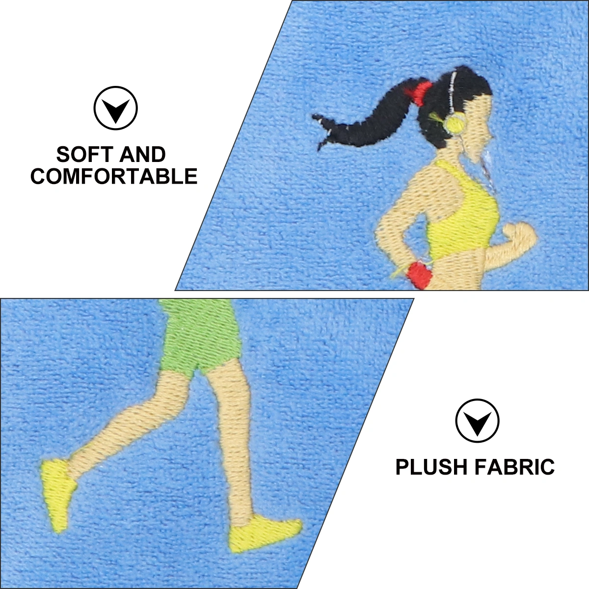 Towels with Embroidered Running Patterns Cotton Towels for Gym Yoga Bike-riding Running Sports - Blue(25x110cm)