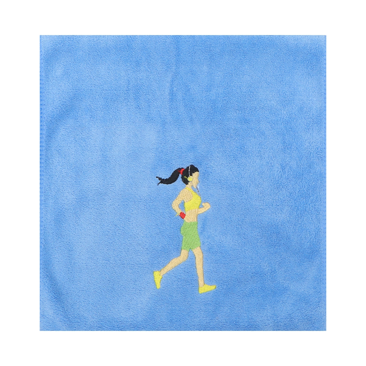 Towels with Embroidered Running Patterns Cotton Towels for Gym Yoga Bike-riding Running Sports - Blue(25x110cm)