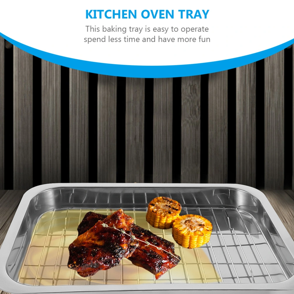 1 Set Stainless Steel Baking Tray with Rack Practical Ovenware Tray Baking Dish