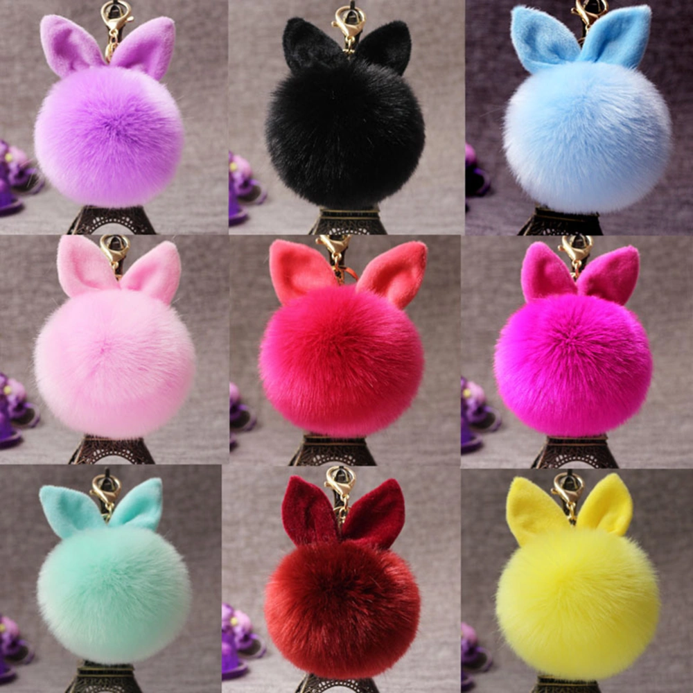 Pom Pom Fur Ball Keychain Rabbit Ear Keyring Bag Charm Decoration (Green)