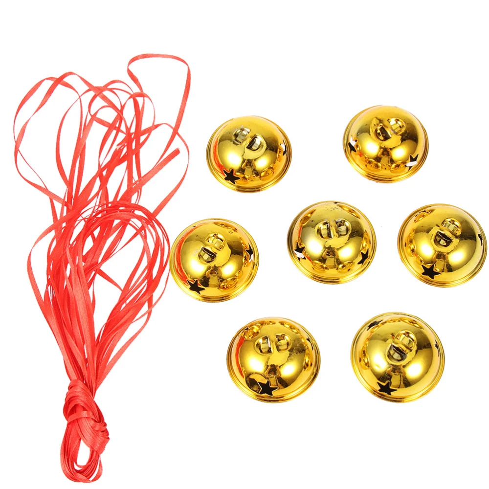 12 Pcs 5CM Christmas Bells Pendant Accessories Three Pentagram Pattern Colored Pet Hanging Collar Decor Accessories Supplies for Pet DIY Hanging (Golden)