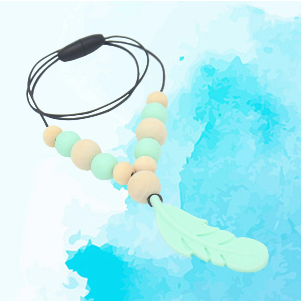 Nursing Feather Pendant Baby Teether Silicone Soother Chew Toy Teething Necklace(Green)