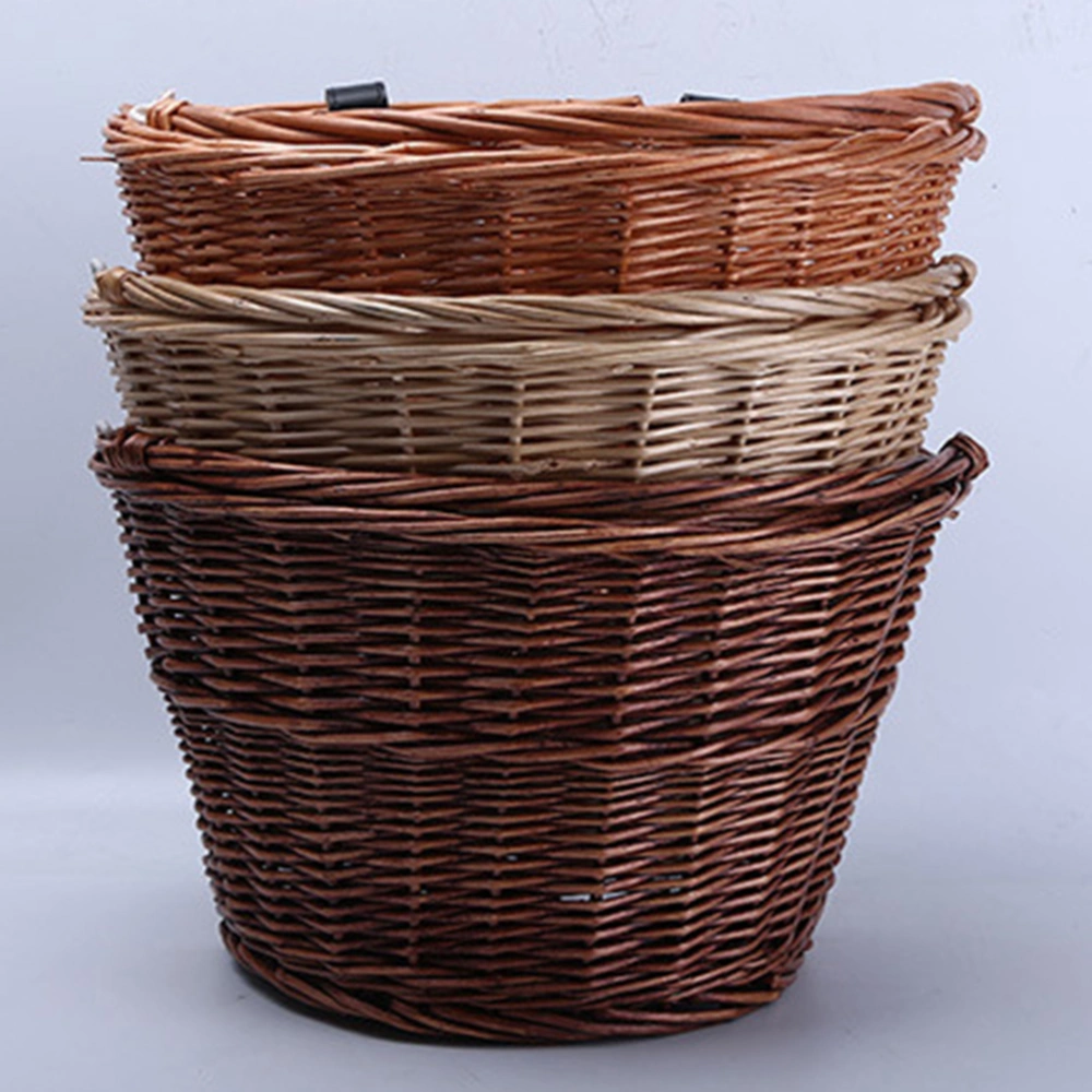 Bucket Electric Car Front Rattan Basket Wicker Food Basket Children Basket Shopping Basket with Handle (Brown)