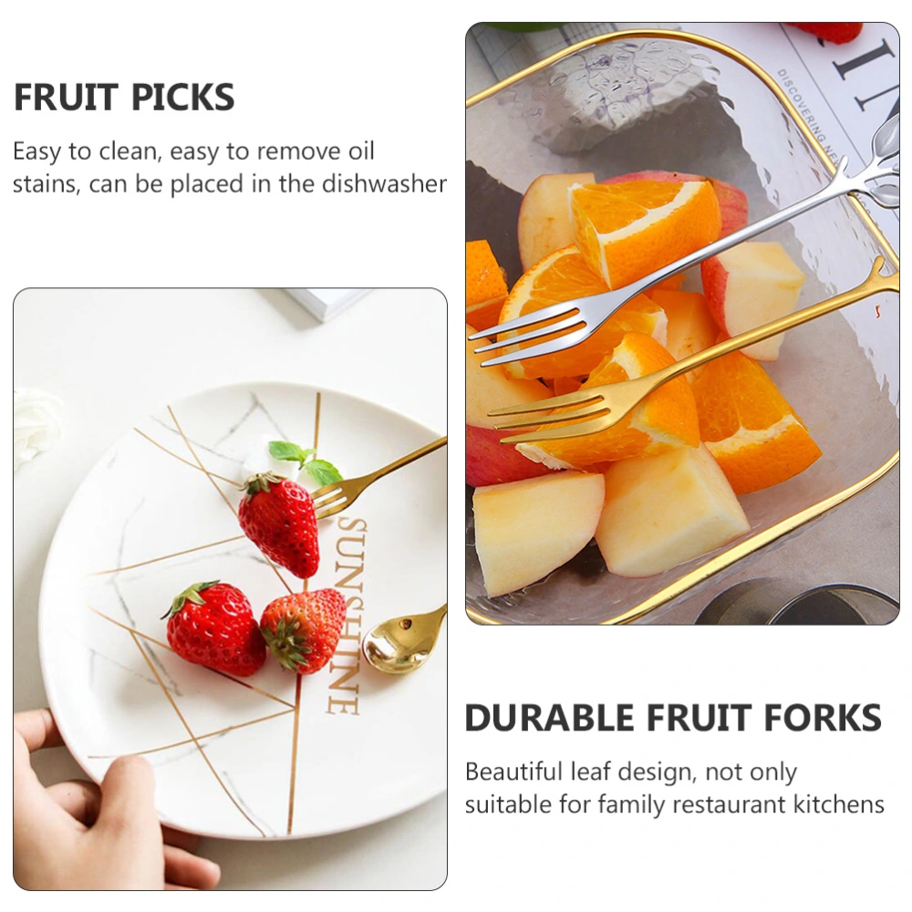 8pcs Stainless Steel Branches Fruit Forks Cake Dessert Picks for Home (Golden)