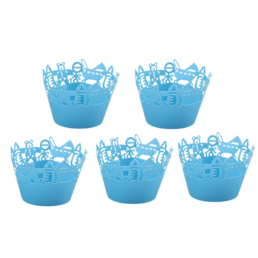 50pcs Hollow out Cupcake Wrappers Lace Liner Baking Cake Paper Cup Wraps for Wedding Birthday Party Decoration (Blue)