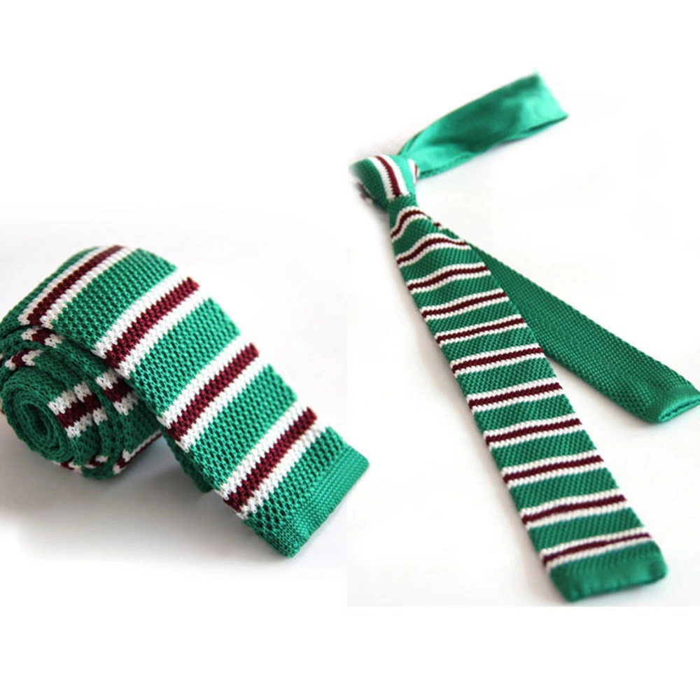 Men Stripe Style Slim Narrow Cotton Necktie Tie (Green)