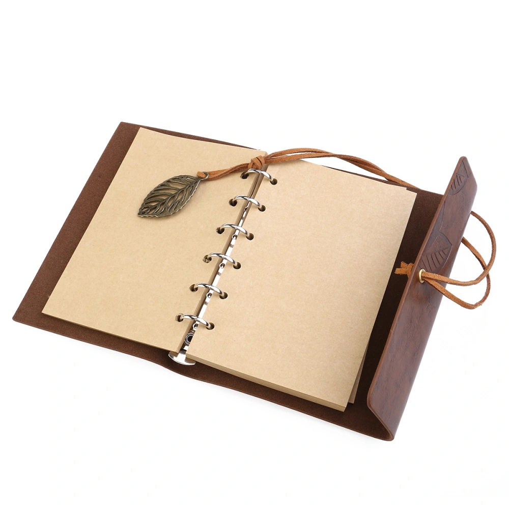 Vintage Style Leaf Leaves Pattern PU Cover Loose-leaf String Bound Blank Notebook Notepad Travel Journal Diary Jotter - Size S (Brown)