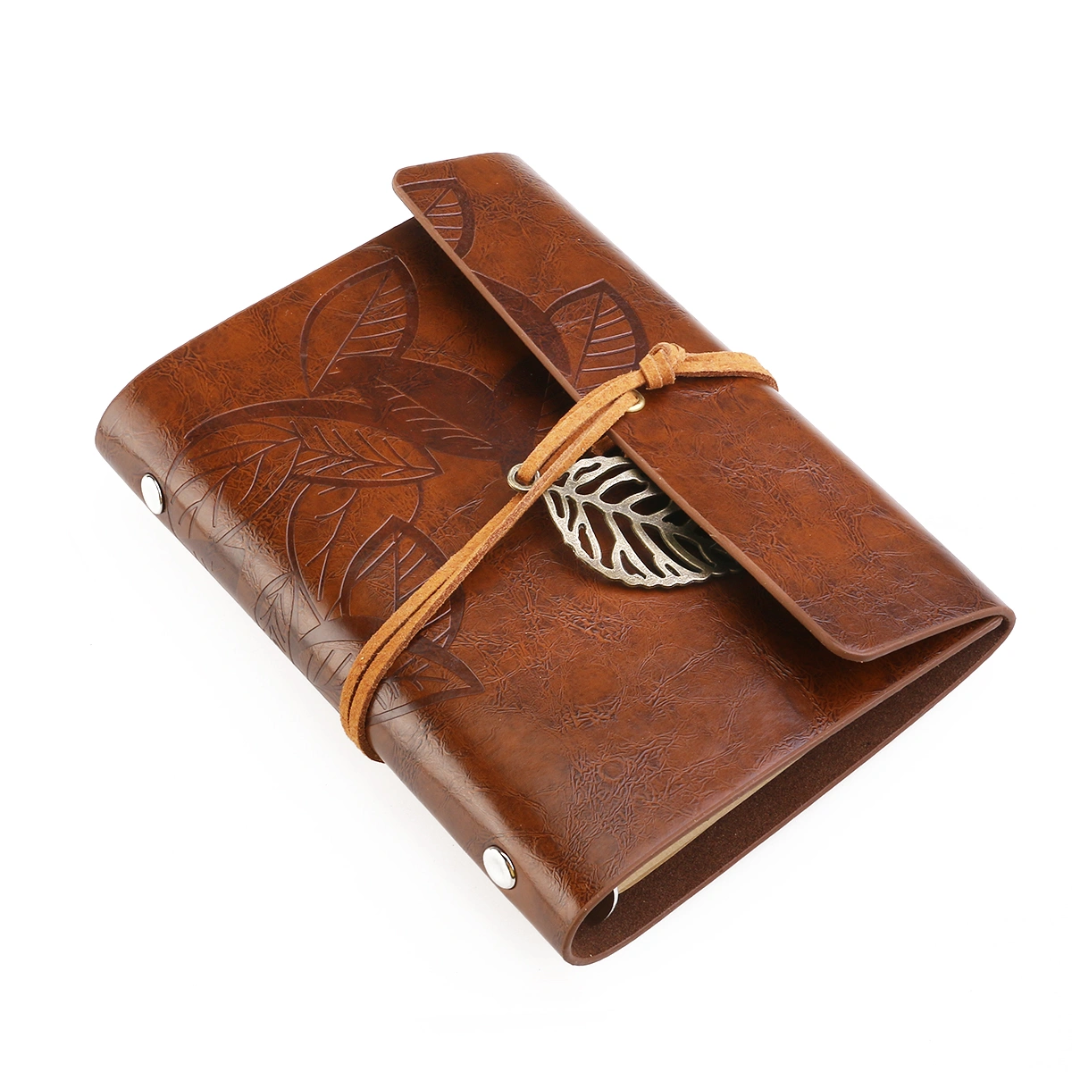 Vintage Style Leaf Leaves Pattern PU Cover Loose-leaf String Bound Blank Notebook Notepad Travel Journal Diary Jotter - Size S (Brown)