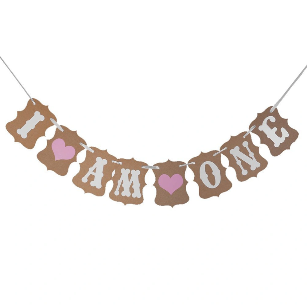 I AM ONE LOVE HEART Paper Garland Bunting Banner Rustic Christening Baby Shower Garland Decoration Birthday Party Favors (Brown)