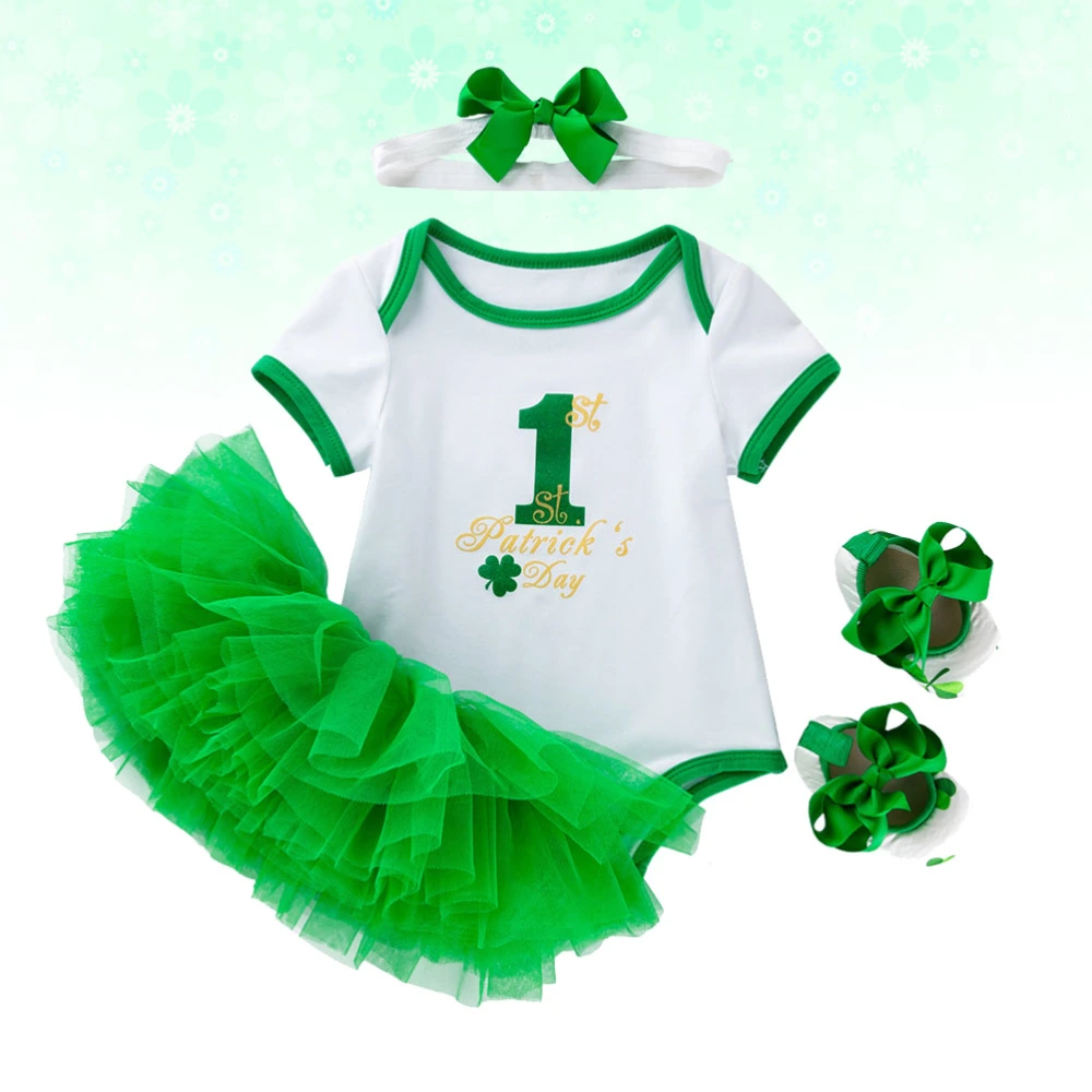 1 Set of Saint Patrick Day Baby Costume Set Clover Baby TuTu Short Sleeve Shirt Spring Summer Clothes for 0-3 Months (Short Sleeves + Skirt + Headband + Shoes, S)