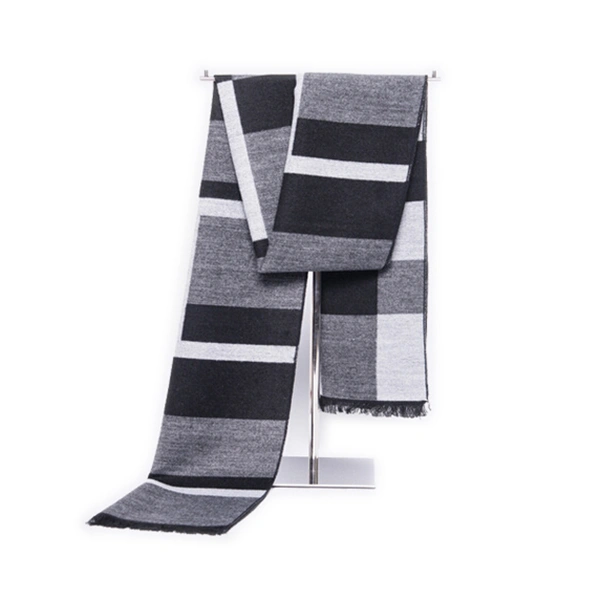 Fashion Men Winter Warm Striped Tassels Fringed Long Scarf Shawl (Grey+Black)