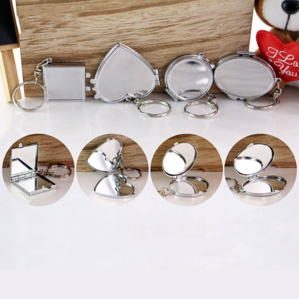 Portable Mirror Keychain Double-side Folding Pocket Compact Makeup Mirror Keychain (Silver, Heart Shape)