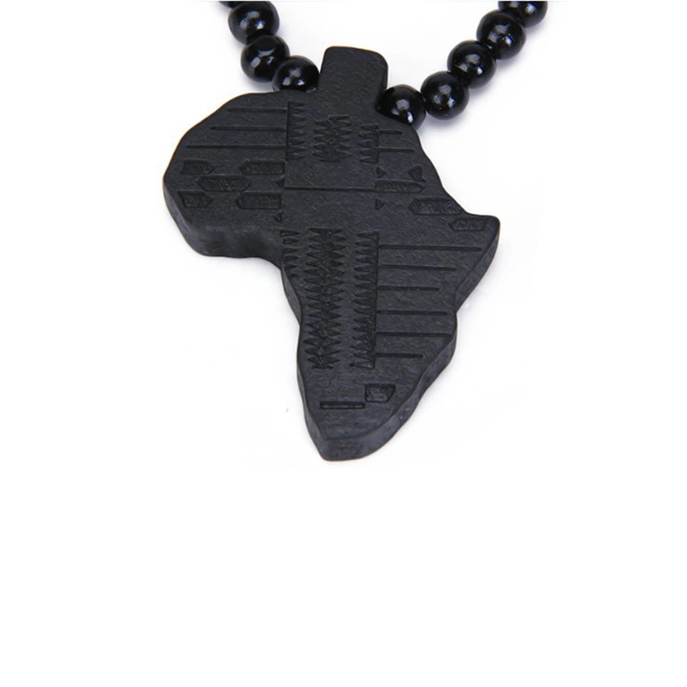 African Tribal Style Wooden Pendant Bead Chain Necklace (Black)