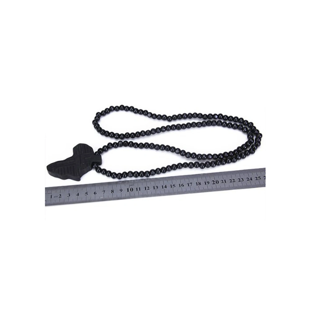 African Tribal Style Wooden Pendant Bead Chain Necklace (Black)