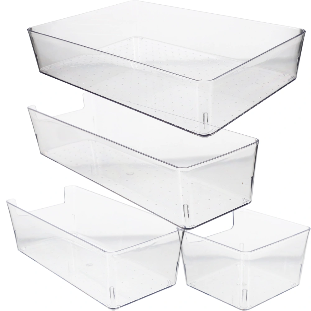 4Pcs Desk Drawer Organizer Plastic Transparent Storage Bin for Bathroom Office